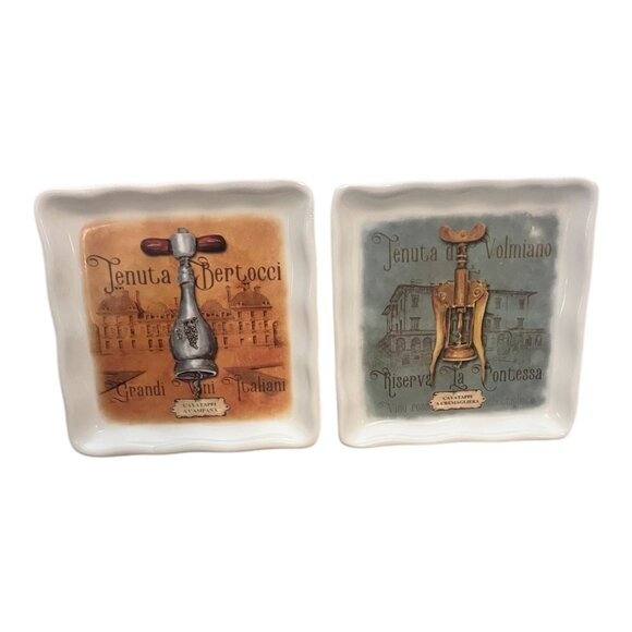 Valori Home Italy Ceramic Plates Set Of 2 Decorative Corkscrew & Building Design - Picture 1 of 4